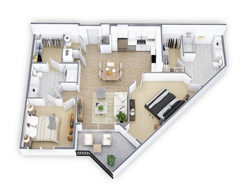 Floor plan for 2 beds, 2 baths, 1206 sqft